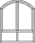 Stichbogenfenster Typ V148S - Blendrahmen verschweißt  2 x Flügel oben mit Glasleiste und Stulp  Querkämpfer und Pfosten eingeschraubt  2 x Glasleisten unten fertig eingepasst