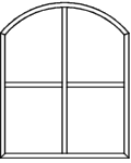 Stichbogenfenster Typ V60 - Blendrahmen verschweißt Sprossenkreuz eingeschraubt 2 x Glasleiste im Bogenbereich 2 x Glasleiste im geraden Teil fertig eingepasst